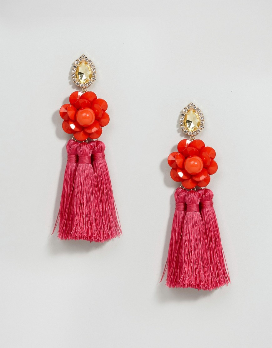 ASOS Resin Flower Tassel Drop Earrings - Liyanah