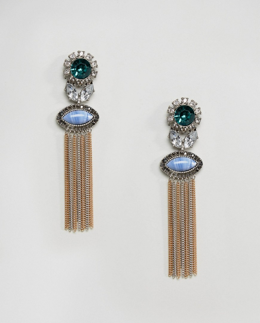 Liars & Lovers Rhinestone & Tassel Statement Earrings - Liyanah