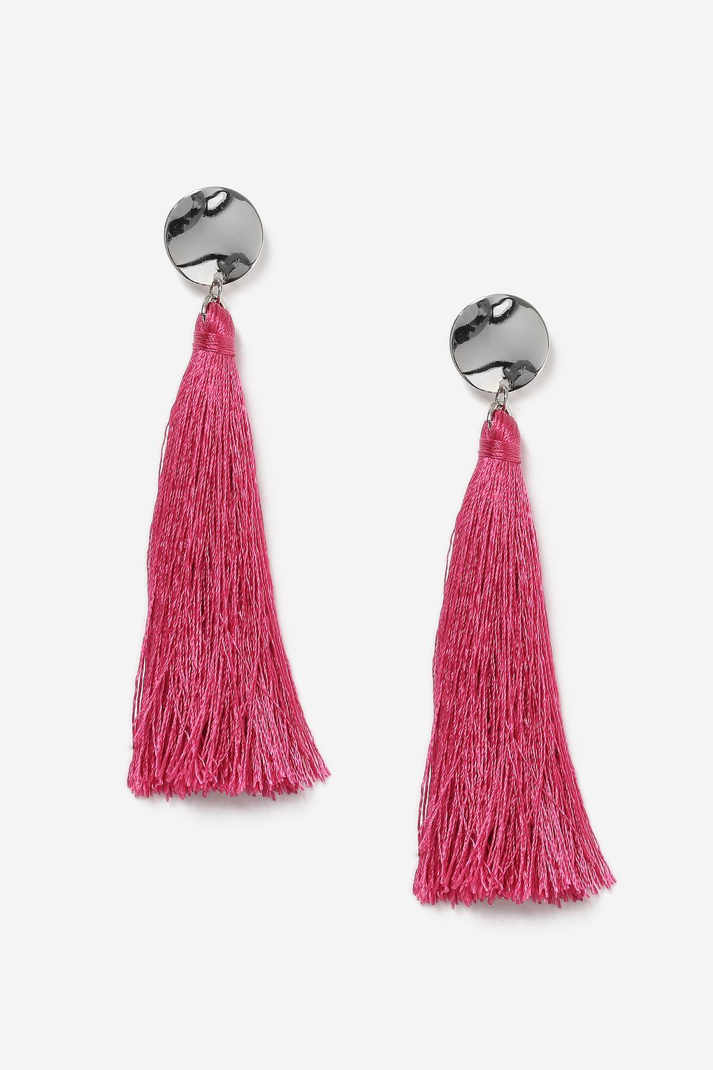 Topshop Pink Stud Tassel Drop Earrings - Liyanah