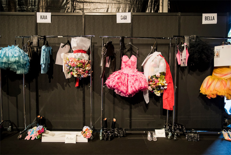 Big name tags for models backstage at Moschino Milan Fashion Week by The Guardian - Liyanah