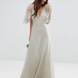 ASOS WEDDING Lace Applique Cape Maxi Dress - Liyanah