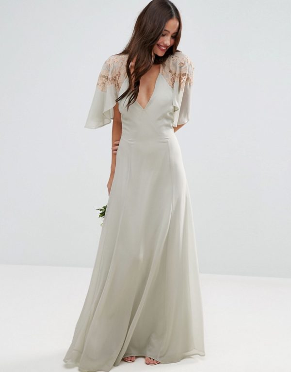 ASOS WEDDING Lace Applique Cape Maxi Dress - Liyanah