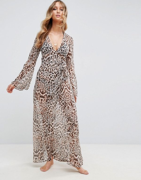 ASOS Beach Maxi Kimono Cover Up in Leopard Print - Liyanah