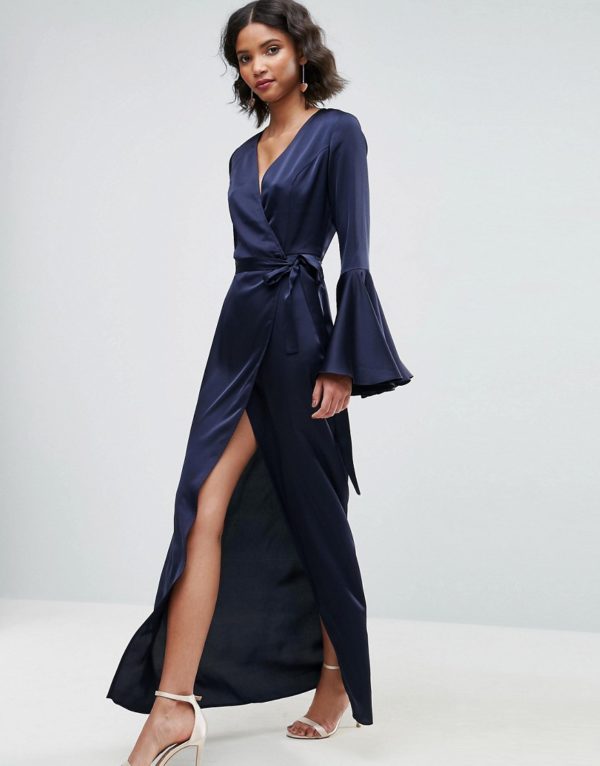 ASOS Fluted Sleeve Wrap Front Maxi Dress - Liyanah