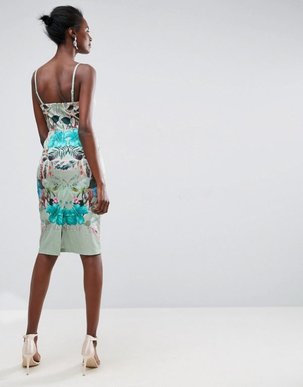 ASOS Mint Tropical Floral Placed Cupped Bandeau Midi Dress - Liyanah