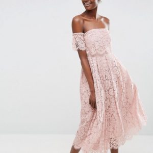 ASOS Off the Shoulder Lace Prom Midi Dress - Liyanah