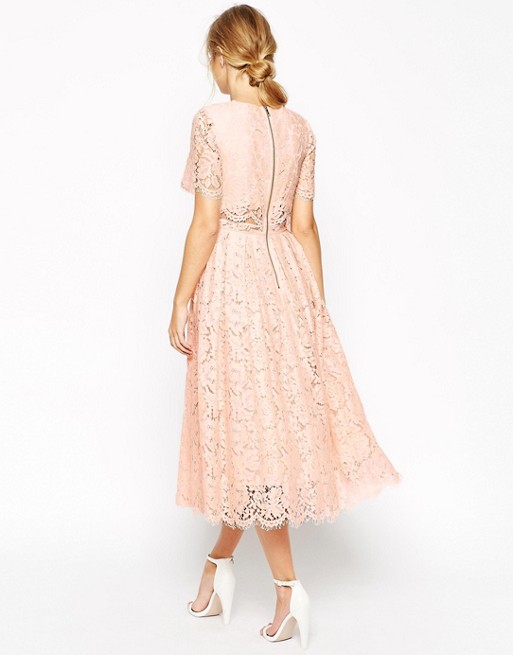ASOS PETITE Lace Crop Top Midi Prom Dress - Liyanah
