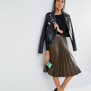 ASOS TALL Pleated Leather Look Midi Skirt - Liyanah