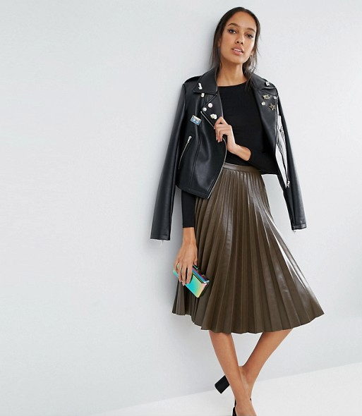 ASOS TALL Pleated Leather Look Midi Skirt - Liyanah
