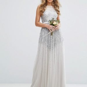 Amelia Rose Mesh Maxi Dress With Sequin Embellished Placement - Liyanah
