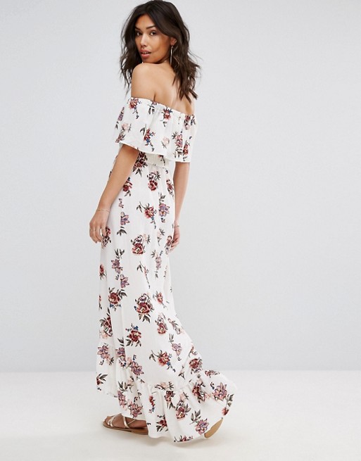 prettylittlething bardot floral midi dress