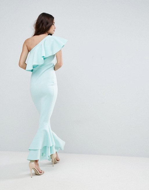 ASOS One Shoulder Ruffle Top Asymmetric Hem Maxi Dress - Liyanah