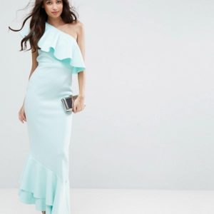 ASOS One Shoulder Ruffle Top Asymmetric Hem Maxi Dress - Liyanah