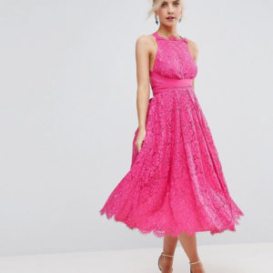 ASOS PETITE SALON Lace Halter Pinny Midi Prom Dress - Liyanah