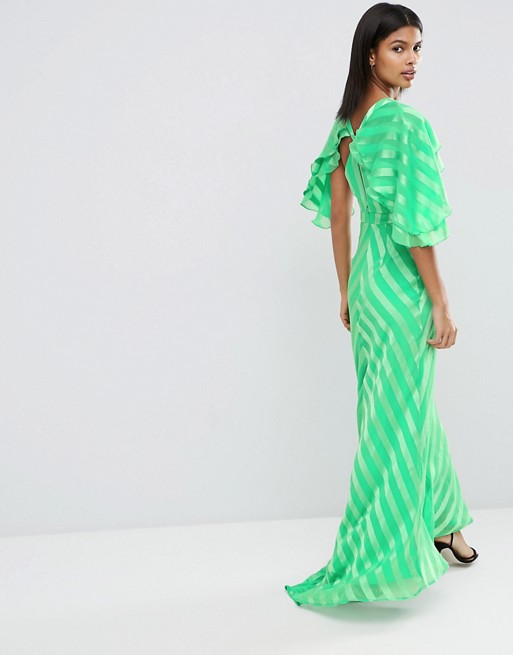 ASOS Ruffle Self Stripe Flutter Sleeve Maxi Dress - Liyanah