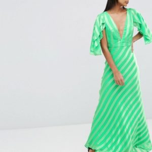 ASOS Ruffle Self Stripe Flutter Sleeve Maxi Dress - Liyanah