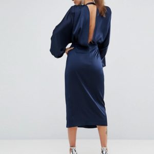 ASOS Shoulder Pad Long Sleeve Selenia Midi Dress - Liyanah