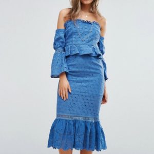 Foxiedox Off The Shoulder Midi Dress With Ruffle Details - Liyanah