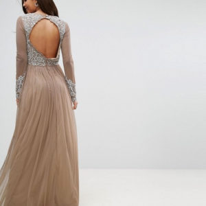 Maya Tall Long Sleeve Open Back Lace Detail Maxi Dress - Liyanah