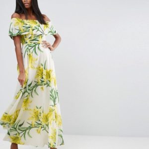 ASOS Yellow Floral Bardot Maxi Dress - Liyanah