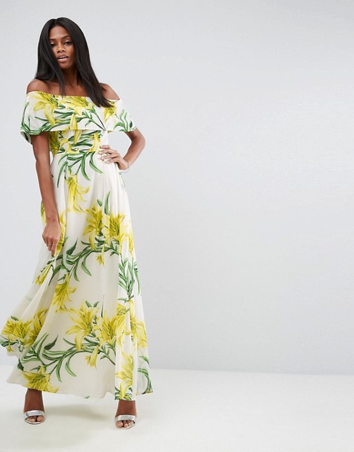 ASOS Yellow Floral Bardot Maxi Dress - Liyanah