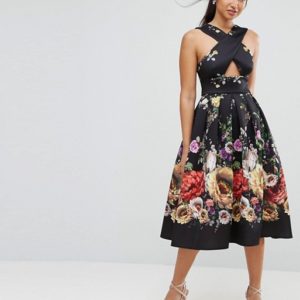 ASOS Floral Cross Front Midi Prom Dress - Liyanah