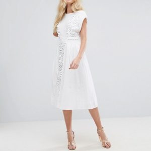 ASOS Lace Insert Midi Dress with Pom Pom Trim - Liyanah