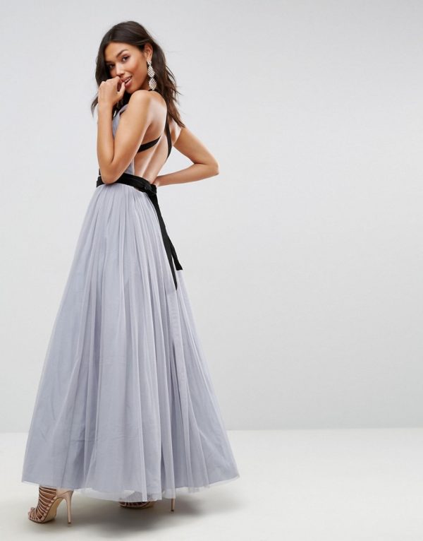 ASOS PREMIUM Tulle Maxi Prom Dress With Velvet Ties - Liyanah