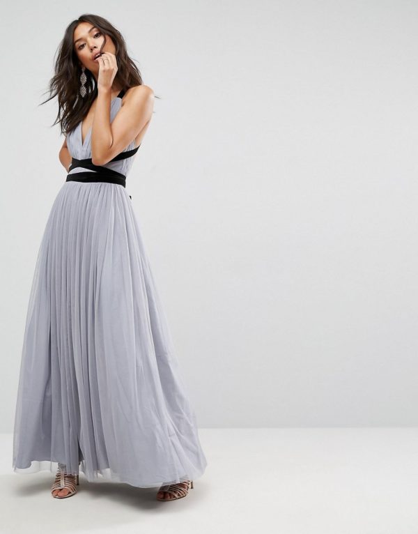 ASOS PREMIUM Tulle Maxi Prom Dress With Velvet Ties - Liyanah