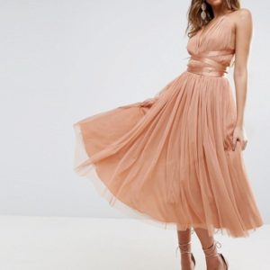 ASOS PREMIUM Tulle Midi Prom Dress With Ribbon Ties - Liyanah