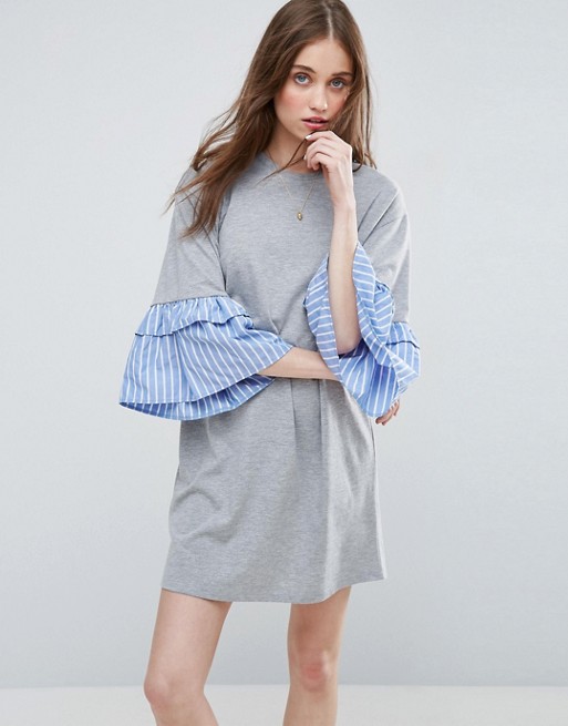 ASOS T-Shirt Dress With Woven Frill Sleeve - Liyanah