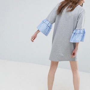 ASOS T-Shirt Dress With Woven Frill Sleeve - Liyanah