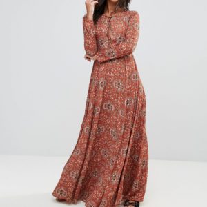 Glamorous Tan Baroque Maxi Dress - Liyanah