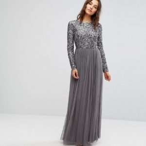 Maya Long Sleeved Maxi Dress with Delicate Sequin and Tulle Skirt - Liyanah