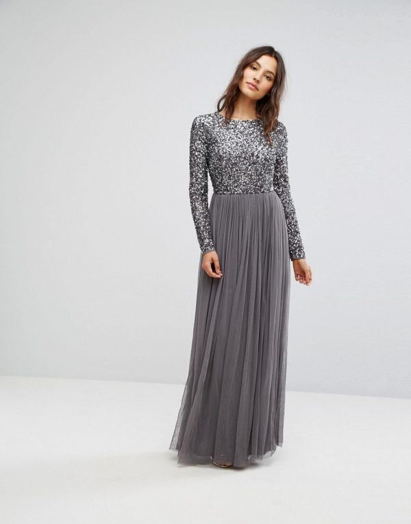 Maya Long Sleeved Maxi Dress with Delicate Sequin and Tulle Skirt - Liyanah