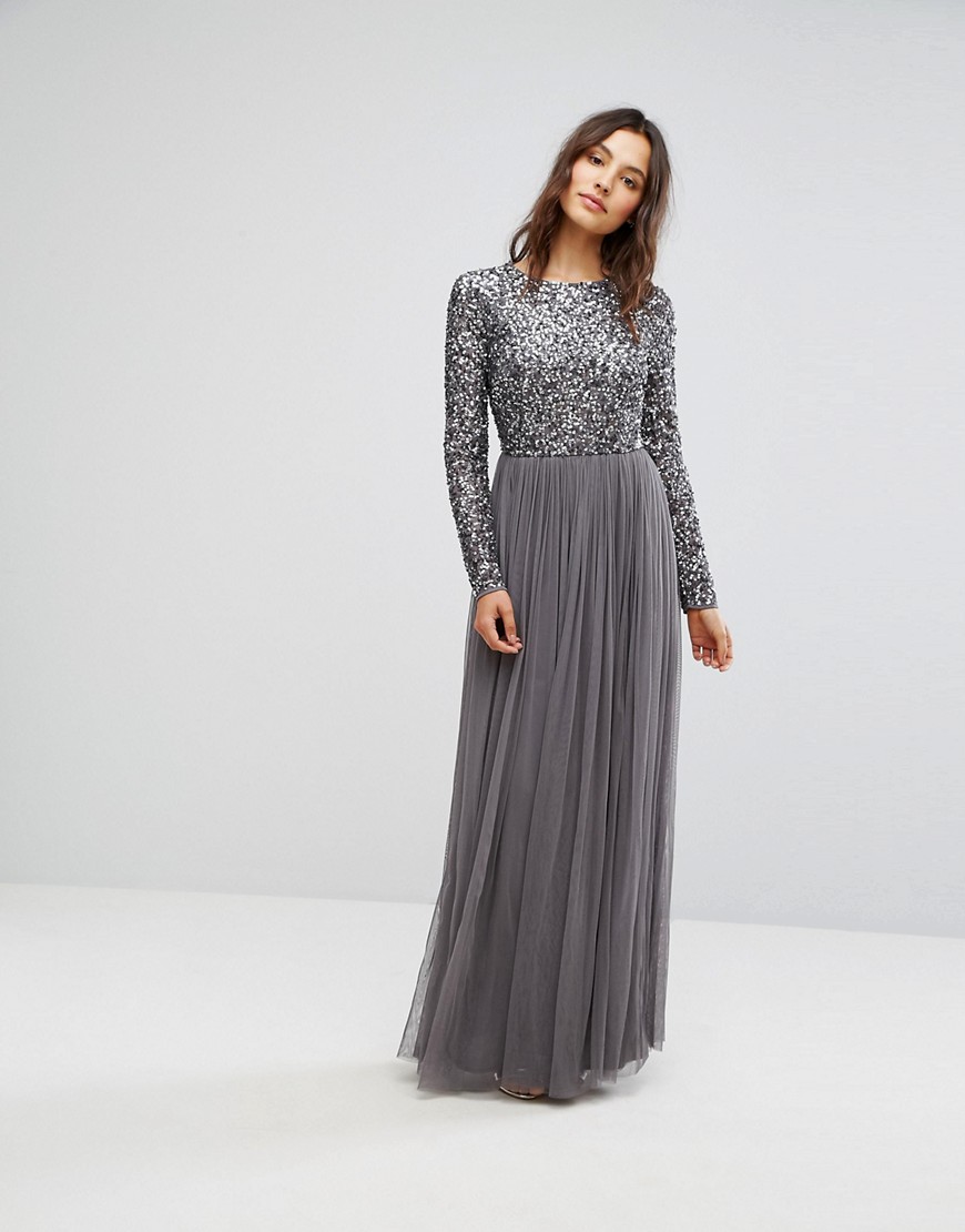 maya long sleeve sequin dress