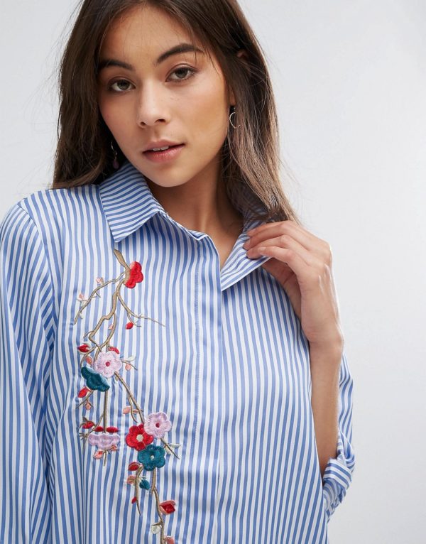 Parisian Floral Embroidered Shirt Dress - Liyanah