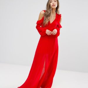 Pearl Ruffle Cold Shoulder Maxi Dress - Liyanah