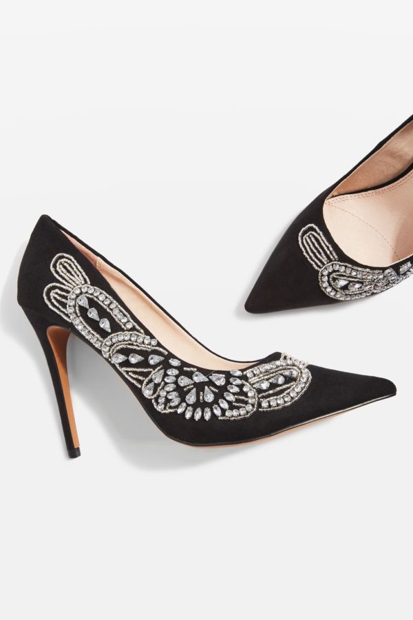 GLITZ Embellished Court Black Topshop Shoes - Liyanah