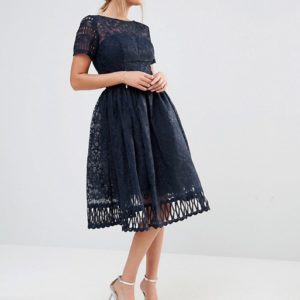 Chi Chi London Premium Lace Dress with Cutwork Detail and Cap Sleeve - Liyanah