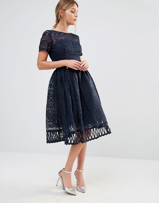 Chi Chi London Premium Lace Dress with Cutwork Detail and Cap Sleeve - Liyanah
