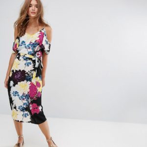 New Look Floral Cold Shoulder Midi Slip Dress - Liyanah