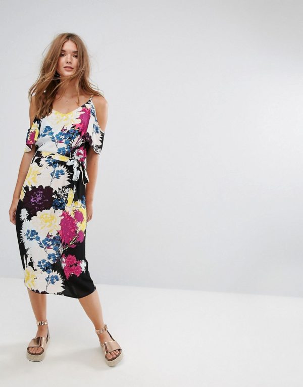 New Look Floral Cold Shoulder Midi Slip Dress - Liyanah