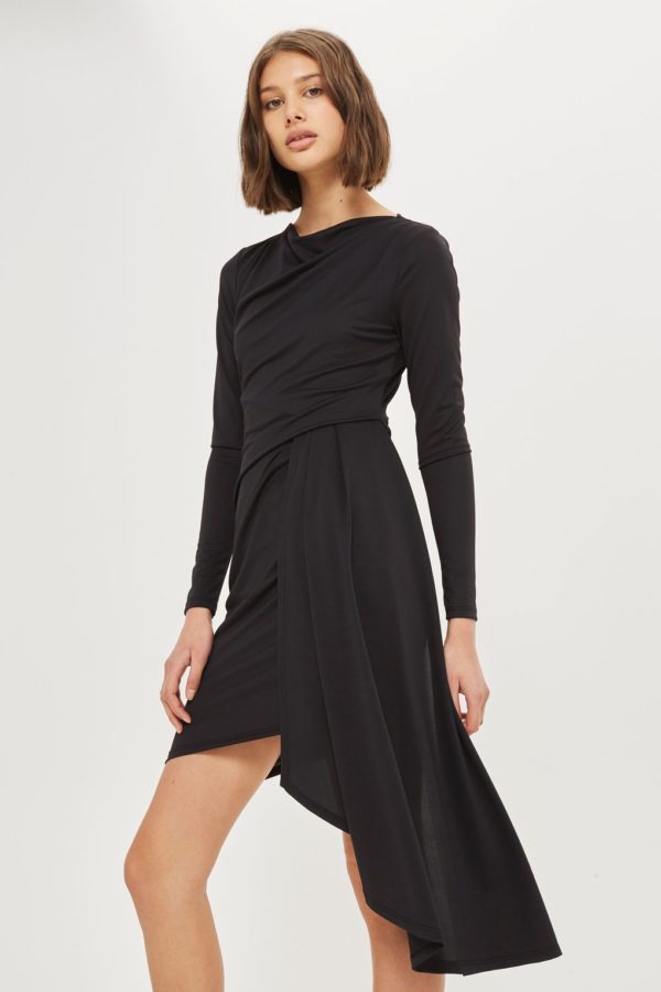 Topshop Assymetric Crepe Drape Dress - Liyanah