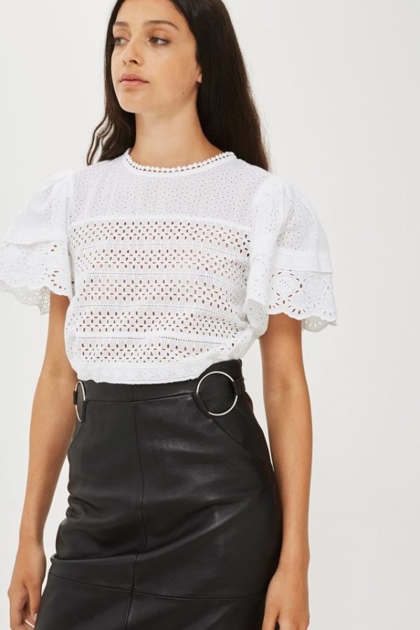 Topshop Leather Ring Midi Skirt - Liyanah