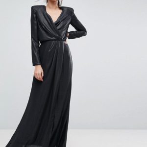 ASOS Metallic Twist Front Maxi Dress with Shoulder Pads - Liyanah