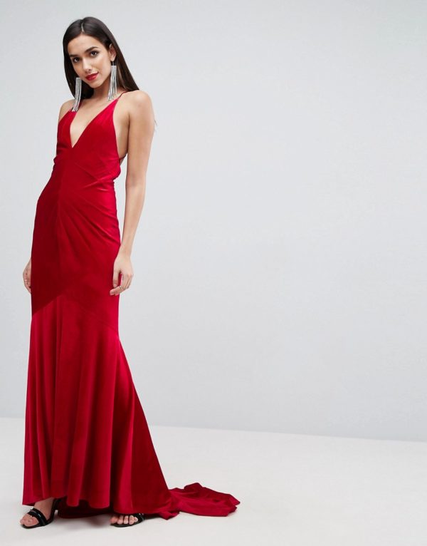 ASOS Red Carpet Velvet Deep Plunge Strappy Maxi Dress - Liyanah