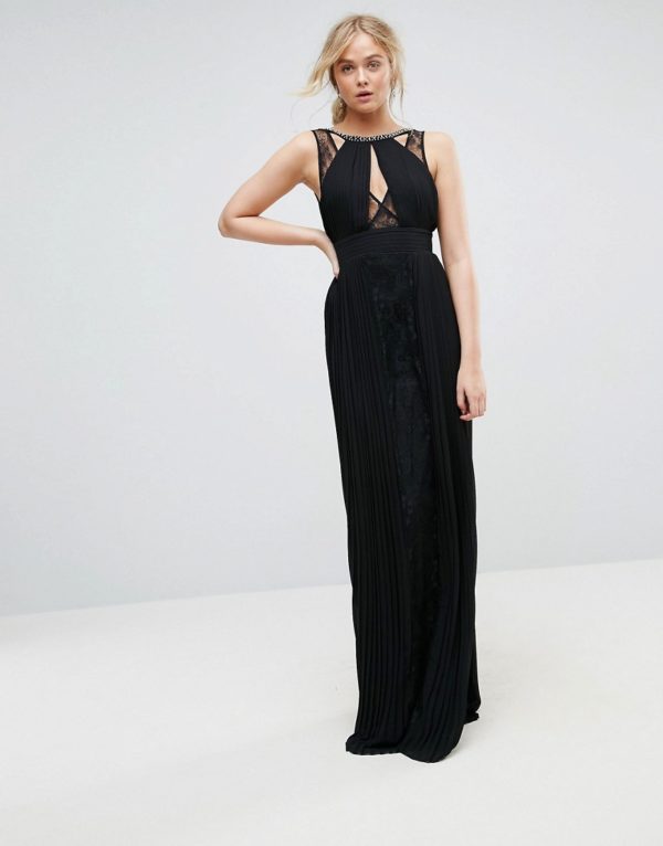 TFNC Tall High Neck Embellished Maxi Dress With Lace Insert - Liyanah