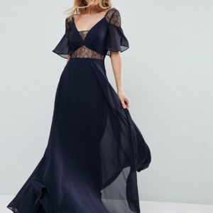 ASOS Blue Lace Insert Flutter Sleeve Maxi Dress - Liyanah