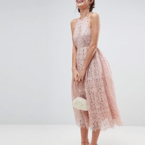 ASOS Pink Lace Pinny Scallop Edge Midi Prom Dress - Liyanah